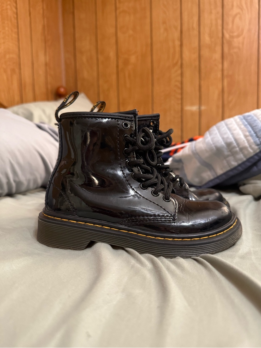 Kids Dr. Marten 1460 Black Patent Lace-Up Combat Boots w